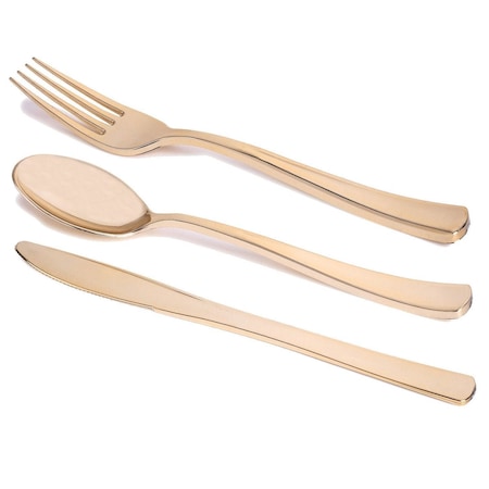 Smarty Had A Party Gold Classic Cutlery Plastic Silverware Set - Forks, Knives Spoons (120 Guests), 360PK 7953G-BLK-CASE